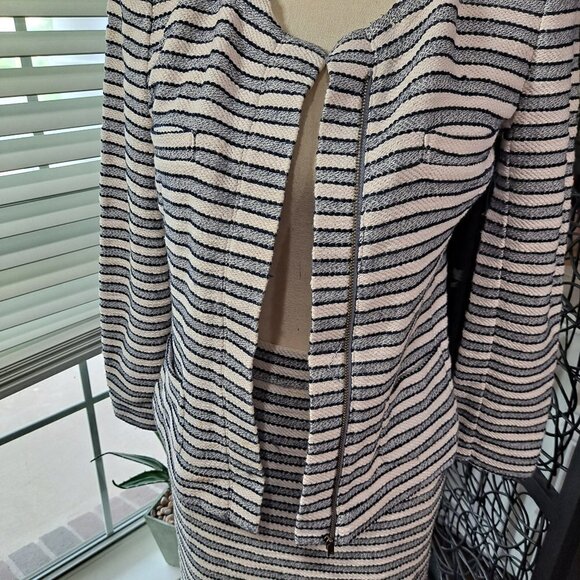 J Crew Tweed Skirt and Jacket Cream/Gray/Black Stripes - Picture 7 of 16
